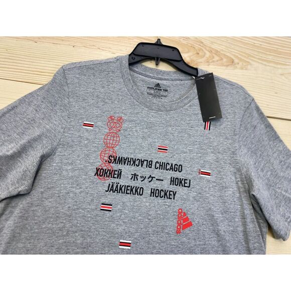 Chicago Blackhawks Shirt Mens Medium Gray Adidas Hockey NHL Short Sleeve Slim - Picture 3 of 14
